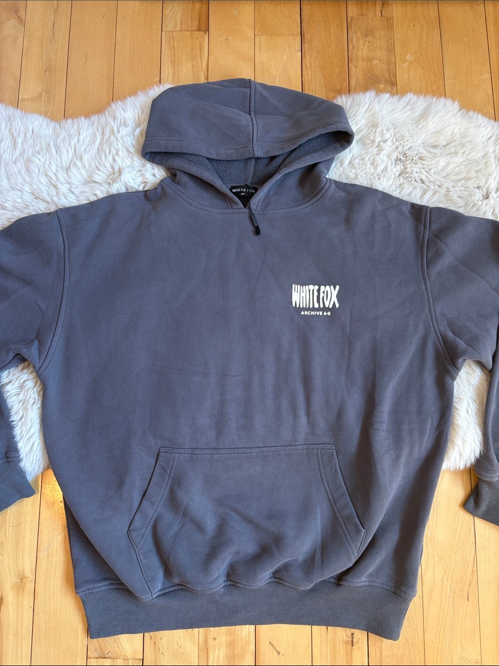White Fox Boutique Charcoal Gray Logo Hoodie Size: M/L